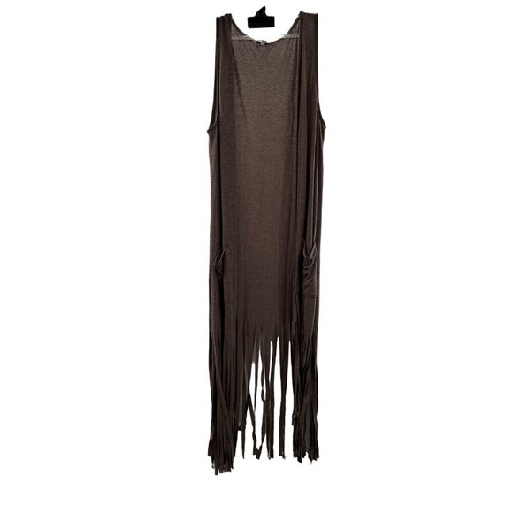 JODIFL Sleeveless Lightweight Fringe Cardigan Brown Size Medium Pockets - Picture 1 of 9